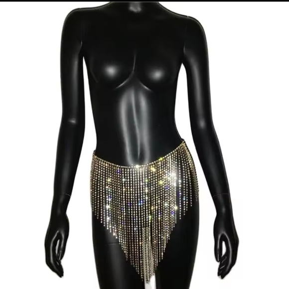 Akyzi Gold Rhinestone Fringe Skirt /Belt - Picture 5 of 5